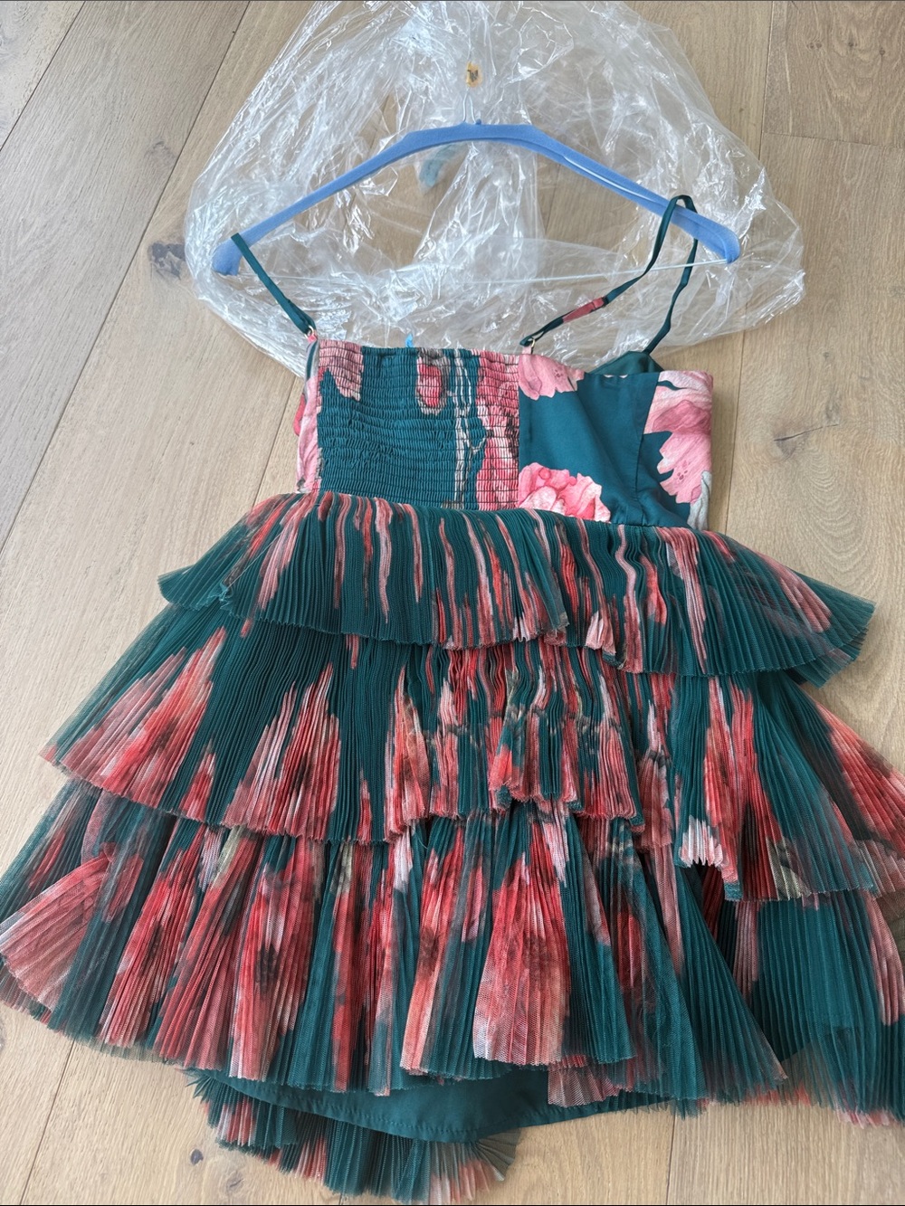 Hutch Teal & Pink Floral Tiered Mini Dress - Picture 4 of 5